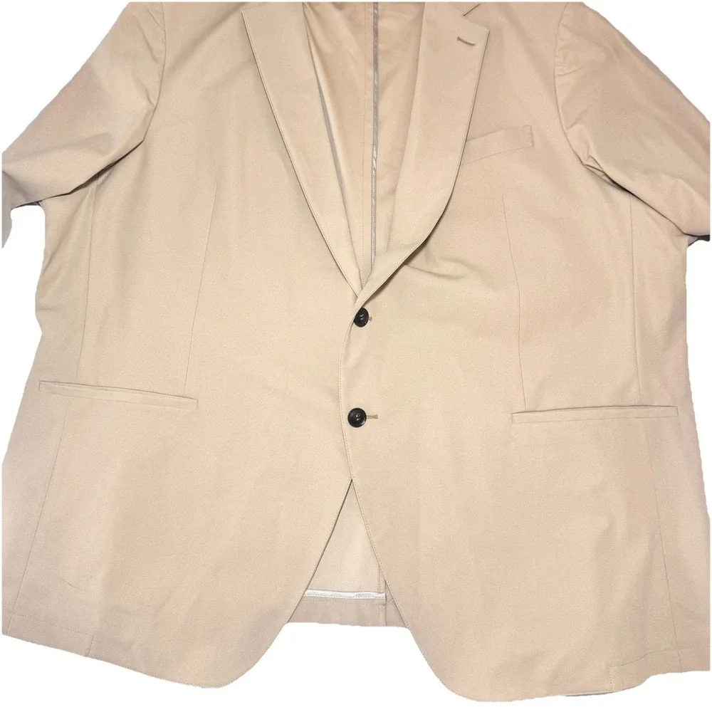 Sene FlexTech Travel Suit Mens Custom Made Unstructured Stretch 46-48L Khaki Tan